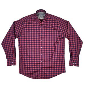 Twillory Mens 16.5 Large Red Navy Performance Button Shirt Traditional Fit Check